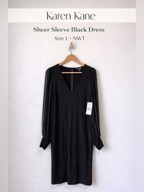 Karen Kane Sheer Sleeve Black Dress NWT Size Large V-Neck Classic